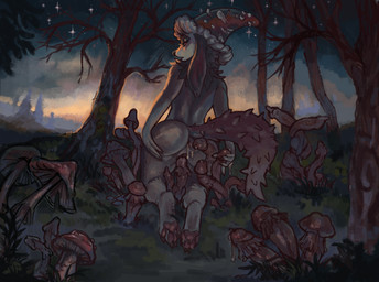 anthro anus butt feet female fungus grass kneeling kneeling_on_ground looking_back mushroom mushroom_penis nature_background nude pawpads paws penetration plant solo star tail tree vaginal vaginal_penetration greennie fakemon 2024 digital_media_(artwork) hi_res