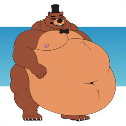 5_fingers 5_toes anthro belly big_belly big_butt big_moobs black_eyebrows black_nose black_pawpads blue_eyes bow_tie butt claws clothing deep_navel eyebrows feet fingers hat headgear headwear huge_belly huge_moobs hyper hyper_belly male moobs morbidly_obese morbidly_obese_anthro morbidly_obese_male navel nipples obese obese_anthro obese_male overweight overweight_anthro overweight_male pawpads pink_nipples solo standing toes top_hat white_claws blojack_(artist) five_nights_at_freddy's scottgames freddy_(fnaf) bear mammal 1:1 hi_res