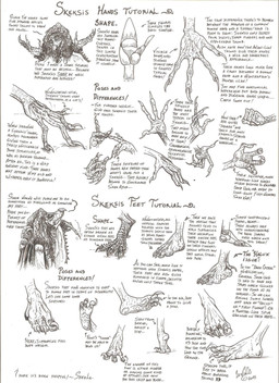 ambiguous_gender anthro elderly elderly_intersex feet foot_focus gown hand_focus how-to humanoid_feet multi_limb plantigrade renaissance_clothing speech_bubble text skekla_(artist) the_dark_crystal skekla_the_illustrator alien skeksis 2015 comic english_description english_text hi_res model_sheet signature