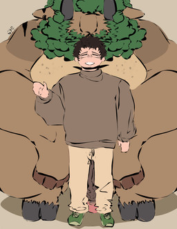 anthro breasts clothed clothing duo fur genitals hair horn looking_at_viewer male male/male nipples nude penile penis simple_background smile solo steffansheep merit bovid caprine goat hybrid mammal sheep digital_media_(artwork) hi_res