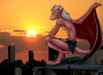 anthro belt bottomwear clothed clothing hair horn humanoid_pointy_ears loincloth loincloth_only looking_at_viewer male membrane_(anatomy) membranous_wings nipples pointy_ears red_body smile solo tail topless white_hair wings gumandpeanuts17 disney gargoyles brooklyn_(gargoyles) gargoyle scalie absurd_res hi_res photography_(artwork)