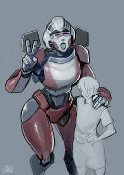 anthro eyes_closed female gesture grey_background hand_gesture interspecies larger_female machine male male/female metallic_body not_furry red_body simple_background size_difference smile v_sign zandercom hasbro takara_tomy transformers arcee cybertronian human humanoid living_machine mammal robot robot_humanoid 2023 digital_media_(artwork) hi_res