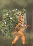 anthro breasts female flower forest forest_background fur green_eyes horn liana_(plant) nature nature_background nipples nude orange_body orange_fur plant plant_horn plant_wings pseudo_horn small_breasts solo tree liryal cervine deer mammal absurd_res hi_res