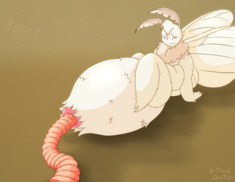 ambiguous_gender anal anal_vore antennae_(anatomy) anthro armless arthropod_abdomen arthropod_abdomen_vore cloacal cloacal_vore duo eyes_closed feral insect_wings lepidopteran_wings male multi_arm multi_limb simple_background tuft vore white_body white_skin wings flashquatsch valentino_(flashquatsch) annelid arthropod earthworm insect lepidopteran moth worm