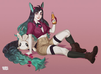 5_fingers clothed clothing duo eyebrows eyelashes female fingers hair red_eyes smile charmrage arthropod insect lepidopteran moth 2021 digital_media_(artwork) hi_res