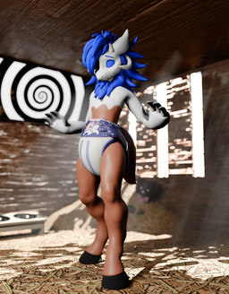 anthro barn blue_body blue_fur clothed clothing diaper diaper_fetish diaper_only eyes_closed fur hay hypnosis hypnotic_screen male mind_control solo topless transformation wearing_diaper wetness_indicator white_body snubbyarts snubby mammal wickerbeast 3d_(artwork) digital_media_(artwork) hi_res