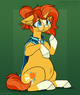 belly big_belly bodily_fluids cloak clothing crossgender eyewear female feral glasses horn mtf_crossgender nervous pregnant pregnant_female pregnant_feral sitting solo sweat sweatdrop unicorn_horn airfly-pony friendship_is_magic hasbro my_little_pony mythology sunburst_(mlp) equid equine mammal mythological_creature mythological_equine unicorn 2025 digital_media_(artwork) hi_res