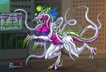 anthro breasts building butt city city_background female fin macro multi_breast multi_eye nipples quills_(anatomy) solo tentacles vehicle lokidragon87 maniya eldritch_being kaiju monster unknown_species absurd_res character_name hi_res