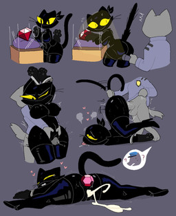 after_sex ahegao anthro arms_tied big_breasts bodily_fluids boots bottomless bottomless_anthro bound breasts clothed clothing clothing_lift cuff_(restraint) cum cum_in_vagina cum_inside display_case duo female footwear from_behind_position gem genital_fluids genitals gloves grinding_on_penis handcuffed handcuffs handwear heart_symbol high_heeled_boots high_heels latex latex_clothing legwear looking_back looking_pleasured lying_on_ground male male/female metal_cuffs on_ground one_eye_closed pawpads penetration penis pupils raised_tail restraints saliva sex shirt shirt_lift shoes simple_background slit_pupils spread_legs spreading standing standing_sex stealing surprised sweat tail tail_grab thigh_boots thigh_highs tongue tongue_out topwear vaginal vaginal_penetration snazzle_snapp felid mammal 2026 digital_drawing_(artwork) digital_media_(artwork) hi_res