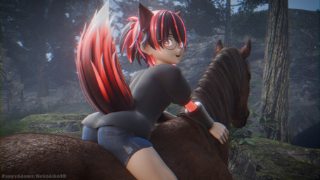 ambiguous_gender butt duo eyewear feral glasses hair male outside plant ponytail rear_view riding_horse tree wearing_glasses cappyadams robin_akiyama_(cappyadams) animal_humanoid canid canid_humanoid canine canine_humanoid equid equine fox_humanoid horse humanoid mammal mammal_humanoid 16:9 3d_(artwork) 4k absurd_res blender_(artwork) blender_cycles_(artwork) digital_media_(artwork) hi_res widescreen