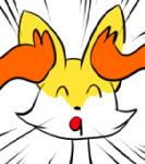 :o ^o^ ambiguous_gender bodily_fluids drooling eyes_closed fur humor inner_ear_fluff looking_at_viewer open_mouth orange_body orange_fur saliva simple_background solo tuft white_background white_body white_fur yellow_body yellow_fur kitunelovealt nintendo pokemon braixen canid canine generation_6_pokemon mammal pokemon_(species) 2_frame_animation animated high_framerate icon low_res thumbnail