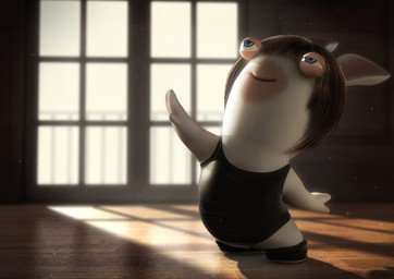 anthro black_clothing black_leg_warmers black_legwear black_leotard blue_eyes brown_hair buckteeth closed_smile clothed clothed_anthro clothed_male clothing dancing door floor fur hair half-closed_eyes happy head_tilt inside leg_warmers legwear leotard light long_ears looking_up male male_anthro mitten_hands mouth_closed multicolored_body narrowed_eyes noseless pawpads railing short_legs sky smile solo sunlight tan_body tan_eyelids tan_inner_ear tan_pawpads tan_skin teeth two_tone_body wall_(structure) white_body white_fur white_sky wood wood_floor guillaume_arvieu raving_rabbids rayman_(series) ubisoft lagomorph mammal rabbid 2011 3d_(artwork) colored digital_media_(artwork) english_description full-length_portrait hi_res lighting official_art portrait shaded