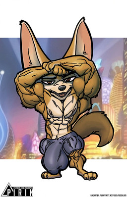 anthro balls big_balls big_bulge big_muscles big_penis black_nose bottomwear bulge claws clothing detailed_bulge fur genital_outline genitals hand_above_head hand_on_head huge_balls huge_muscles huge_penis looking_at_viewer male multicolored_body multicolored_fur muscular muscular_anthro muscular_male nipples open_mouth orange_eyes penis penis_outline sharp_teeth shorts solo standing tail tan_body tan_fur teeth text two_tone_body two_tone_fur pirin-apex redsilver disney zootopia finnick_(zootopia) canid canine fennec_fox fox mammal true_fox hi_res signature url