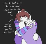 alternate_species anthro big_breasts boss_monster_(undertale) bovid breasts brown_hair caprine clothed clothing duo embrace english_text female frisk_(undertale) fur goat hair horn hug long_ears mammal robertge text toriel undertale undertale_(series) white_body white_fur