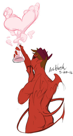 black_sclera butt green_eyes male nude potion red_body red_skin solo artblush demon humanoid character_request source_request