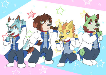 anthro chibi electronics group holding_microphone holding_object idol_group male microphone multicolored_body dragokaizer666 azuma_(dragokaizer) minato_(dragokaizer) raimu_(dragokaizer) rouki_(dragokaizer) akita akita_inu bernese_mountain_dog canid canine canis chihuahua domestic_dog husky mammal molosser mountain_dog nordic_sled_dog siberian_husky spitz swiss_mountain_dog toy_dog absurd_res hi_res