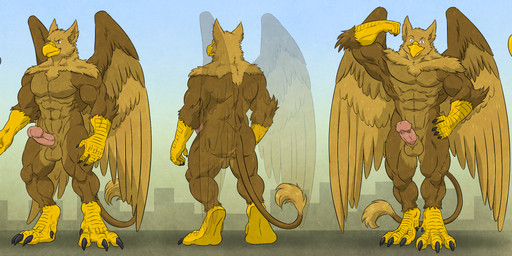 4_toes 5_fingers abs anthro balls beak biceps biped brown_body brown_eyes claws digitigrade erection feathered_wings feathers feet finger_claws fingers fur genitals macro macro_anthro macro_male male muscular muscular_anthro muscular_male nude open_mouth paws pecs penis simple_background smile solo tail text toe_claws toes wings wfa mythology carpo avian gryphon mythological_avian mythological_creature 2016 absurd_res english_text hi_res model_sheet