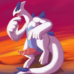 big_penis bodily_fluids erection feral genital_fluids genitals green_eyes looking_at_viewer male open_mouth penis precum rock solo standing sunset tail tapering_penis water kairyu211 nintendo pokemon generation_2_pokemon legendary_pokemon lugia pokemon_(species) 1:1 2016 hi_res