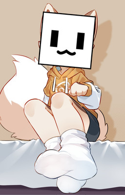 4_fingers 4_toes anthro bed bed_sheet bedding black_bottomwear black_clothing black_shorts bottomwear censored_face clothed clothing feet fingers foot_fetish foot_focus footwear fox_ears fox_tail fur furniture hoodie legwear light logo_on_clothing male orange_clothing orange_hoodie orange_sweater orange_topwear raised_arm raised_leg shadow shorts simple_background smiley_face sock_fetish socks solo sweater tan_background teasing_with_butt toes topwear translucent translucent_clothing translucent_footwear translucent_legwear translucent_socks white_bedding white_body white_clothing white_footwear white_fur white_sleeves white_socks young young_anthro young_male windbiom canid canine canis fox mammal censored hi_res lighting