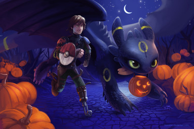 amputee biped black_body clothing costume disability duo feral food fruit holidays jack-o'-lantern male membrane_(anatomy) membranous_wings moon night outside plant prosthetic pumpkin quadruped tail tongue wings tsaoshin dreamworks european_mythology halloween how_to_train_your_dragon mythology nintendo pokemon hiccup_horrendous_haddock_iii toothless dragon fury_(httyd) human mammal mythological_creature mythological_scalie night_fury scalie western_dragon crossover digital_media_(artwork) digital_painting_(artwork) painting_(artwork)