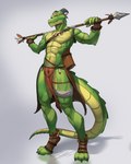 absurd_res anthro bottomwear clothing digitigrade dragon footwear furgonomic_footwear furgonomics hi_res holding_object holding_weapon jewelry loincloth male melee_weapon mythological_creature mythological_scalie mythology necklace polearm revenant revie scalie simple_background snout solo spear tail tribal undead weapon white_background