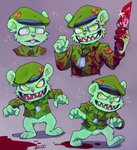 anthro belly blood bodily_fluids bottomless bottomless_anthro bottomless_male clothed clothing countershade_belly countershading fur green_body green_fur hat headgear headwear knife male solo daxratchet happy_tree_friends flippy_(htf) fliqpy_(htf) bear mammal hi_res