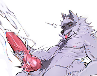 animal_genitalia animal_penis anthro big_penis bodily_fluids canine_genitalia canine_penis cheek_tuft chest_tuft claws cum cumshot ejaculation emanata erection excessive_cum excessive_genital_fluids eyebrows facial_markings facial_tuft fluffy fur fuzzy genital_fluids genitals grey_body grey_fur head_markings head_tuft holding_penis inner_ear_fluff knot looking_down looking_pleasured male markings mask_(marking) masturbation muscular muscular_anthro muscular_male neck_tuft nipples nude one_eye_closed orgasm penile penile_masturbation penis pink_penis pubes red_eyes side_view simple_background smile solo teeth tongue tongue_out tuft white_background s4tanichound dreamworks puss_in_boots_(franchise) death_(puss_in_boots) canid canine canis mammal wolf