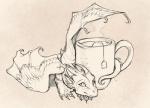 ambiguous_gender beverage claws container cup feathered_wings feathers feral food membrane_(anatomy) membranous_wings micro simple_background smile solo steam tail tea wings aaros mythology dragon feathered_dragon feathered_scalie mythological_creature mythological_scalie scalie black_and_white monochrome