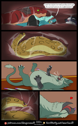 5_panel_comic anthro beak belly big_belly black_clothing black_shirt black_stripes black_topwear bloated bodily_fluids breasts brown_hair burping clothing dialogue eyes_closed eyewear feathered_wings feathers female feral feral_pred fur furaffinity_logo glasses green_body green_eyes group hair heart_symbol internal larger_pred legs_up looking_pleasured lying male name_in_dialogue on_back overbite page_number patreon_logo purple_eyes red_body red_eyes scales serious shirt size_difference speech_bubble stripes tail tail_tuft teal_body teal_scales text tongue tongue_out topwear tuft vore wings yellow_body yellow_eyes yellow_scales rimentus furaffinity mythology patreon coalt emeralyn_(rimentus) kharl_(rimentus) rysindra_(rimentus) vess_(rimentus) anaconda aquatic aquatic_dragon avian boa_(snake) boinae canid canine canis dragon furred_dragon furred_scalie gryphon mammal mythological_avian mythological_creature mythological_scalie reptile scalie snake wingless_dragon wolf comic english_text hi_res multiple_scenes url