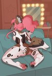 anthro breasts butt female furniture genitals hair pawpads paws pink_hair pussy sofa solo headoctopus african_wild_dog canid canine mammal hi_res tagme