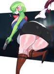 biped blush bottomwear breasts butt clothed clothing eyelashes female genitals gun handgun looking_back pistol pupils pussy ranged_weapon skirt tentacles weapon saltyxodium capcom nintendo pokemon resident_evil jill_valentine gardevoir generation_3_pokemon humanoid pokemon_(species) 2024 hi_res