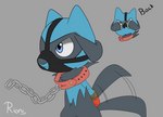 anthro arms_tied bdsm bound collar cuff_(restraint) handcuffed handcuffs male metal_cuffs muzzle_(object) muzzled restraints solo submissive tail tail_motion tailwag rioni nintendo pokemon fan_character zorio generation_4_pokemon pokemon_(species) riolu hi_res