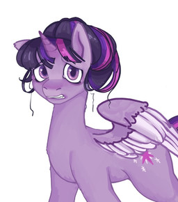 clenched_teeth female feral hair hair_strands horn looking_at_viewer ponytail simple_background solo star_eyes teeth wings worried fumbldear friendship_is_magic hasbro my_little_pony mythology twilight_sparkle_(mlp) equid equine mammal mythological_creature mythological_equine winged_unicorn