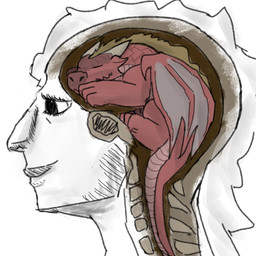 body_horror feral hair inside_head spine tail what wings xyeh2o mythology wings_of_fire dragon human hybrid mammal mythological_creature mythological_scalie reptile sandwing_(wof) scalie skywing_(wof) absurd_res hi_res