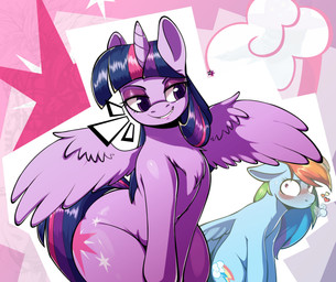 abstract_background big_butt blush butt chest_tuft duo female female/female feral heart_symbol horn smug steam thick_thighs tuft wings alexsc112 friendship_is_magic hasbro my_little_pony mythology rainbow_dash_(mlp) twilight_sparkle_(mlp) equid equine mammal mythological_creature mythological_equine pegasus winged_unicorn hi_res