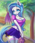 anthro bottomwear breasts clothed clothing fangs female footwear hair knee_highs knee_socks legwear multicolored_hair skirt socks solo tail tail_over_skirt teeth wings prisma6 hasbro my_little_pony fan_character bat_pony equid equine horse mammal pony hi_res