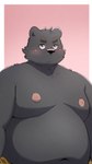 anthro belly big_belly black_body black_nose blush kemono male moobs navel nipples overweight overweight_male simple_background solo menmen_kesinn bear mammal 2022 9:16 hi_res