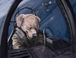 aircraft airplane ambiguous_gender anthro battle black_nose clothing cockpit dogfight eyes_closed flying fur glass humor inside_airplane jacket military military_uniform propeller pun seat_belt shooting sky solo topwear uniform vehicle visual_pun yellow_body yellow_fur werewolfdegenerate canid canine canis domestic_dog mammal absurd_res detailed digital_media_(artwork) digital_painting_(artwork) hi_res signature