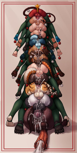 anal anal_knotting anal_penetration animal_genitalia animal_penis anthro balls big_balls biped black_body black_fur black_tail bodily_fluids brown_body brown_fur brown_penis brown_stripes brown_tail butt butt_stack buttplug buttplug_in_ass buttplug_insertion christmas_clothing christmas_tree_topper clothing countershade_butt countershade_crotch countershade_feet countershade_fur countershade_legs countershade_scales countershade_tail countershading cum cum_from_penis cum_in_ass cum_inside cum_on_another's_butt cum_on_balls cum_on_butt cum_on_tail cumshot digitigrade ejaculation equine_genitalia equine_penis erection feet feet_in_air foreshortening fur genital_fluids genitals glans green_clothing green_legwear green_thigh_highs group group_sex holidays hooves humanoid_feet humanoid_genitalia humanoid_penis knot knotted_penis knotting legwear light light_body light_skin lizard_tail male male/male male_anthro male_human male_humanoid markings medial_ring mostly_nude object_in_ass orange_body orange_fur ornament pawpads penetration penile penile_penetration penis penis_in_ass plantigrade plug_(sex_toy) plug_insertion precum red_background red_penis scales sex sex_toy sex_toy_in_ass sex_toy_insertion shadow simple_background spade_tail striped_markings striped_tail stripes sweat sweaty_balls sweaty_butt sweaty_feet sweaty_genitalia sweaty_penis sweaty_toes tail tail_markings tan_body tan_fur tan_penis teal_penis thigh_highs toes train_position unguligrade white_body white_fur white_tail seraziel christmas alma_(seraziel) bryn_(seraziel) chino_(seraziel) chloe_(seraziel) chu_(seraziel) clyde_(seraziel) gira_(seraziel) klara_(seraziel) sarina_(seraziel) sera_(seraziel) zel_(seraziel) animal_humanoid demon equid equine felid horse human humanoid hyena lizard_humanoid mammal pantherine reptile reptile_humanoid scalie scalie_humanoid spotted_hyena tiger 2025 absurd_res hi_res lighting shaded signature
