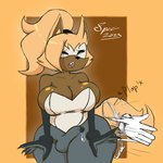 anthro balls_outline big_breasts black_nose bodily_fluids bottomwear breasts brown_body brown_fur brown_inner_ear bulge butt_slap cleavage cleavage_overflow clothed clothing collarbone cute_fangs detailed_bulge disembodied_hand eyelashes eyes_closed facial_markings fangs fur genital_fluids genital_outline gynomorph hair head_markings intersex markings open_mouth pants penis_outline pink_tongue ponytail precum precum_through_clothing slap solo spanking teeth teeth_showing text thick_thighs tied_hair tongue topwear tube_top wet wet_clothing wide_hips yellow_body yellow_ears yellow_fur spectatostudios idw_publishing sega sonic_the_hedgehog_(comics) sonic_the_hedgehog_(idw) sonic_the_hedgehog_(series) whisper_the_wolf canid canine canis mammal wolf 1:1 2023 artist_name hi_res watermark