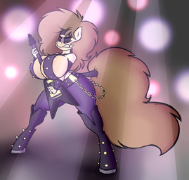 anthro anthrofied between_breasts big_breasts boots breasts brown_hair chain cleavage clothed clothing electric_guitar eyeshadow female footwear guitar hair makeup musical_instrument playing_guitar playing_music plucked_string_instrument shoes solo spikes string_instrument tail tail_wraps wraps cocomania hasbro my_little_pony fan_character hellen_lockheart earth_pony equid equine horse mammal pony 2016 absurd_res hi_res