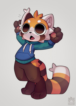 ambiguous_gender anthro biped claws clothed clothed_ambiguous clothed_anthro clothing feet fingers front_view fur open_mouth simple_background solo standing stripes tail toes tongue jinxit ailurid mammal red_panda 2026 absurd_res digital_drawing_(artwork) digital_media_(artwork) hi_res