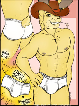 advertisement black_text briefs brown_cowboy_hat brown_nose bulge butt christian_cross christian_symbol clothed clothing colored_seam_briefs colored_seam_underwear cowboy_hat cross fake_advertisement fur grey_seam_briefs grey_seam_underwear grey_waistband hat headgear headwear jewelry male muscular muscular_male navel necklace nipples open_mouth open_smile religion religious_symbol smile stubble teeth_showing text tighty_whities topless topless_male underwear white_briefs white_clothing white_text white_underwear yellow_body yellow_eyes yellow_fur buns-n-spurs christianity russell_rabbitt lagomorph leporid mammal rabbit 3:4 english_text hi_res