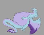 belly big_belly dragon eyes_closed feral fully_inside fur furred_dragon furred_scalie hand_on_belly horn lying male male_pred mythological_creature mythological_scalie mythology nortllos on_back open_mouth rye_(ryv3r) scalie solo tail vore wings
