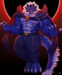 anthro belt cape clothing hair horn looking_at_viewer male muscular muscular_anthro muscular_male pecs smile solo standing tail danandnite mythology nite_(danandnite) dragon mythological_creature mythological_scalie scalie 5:6 hi_res