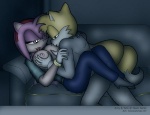 anthro big_breasts breast_play breast_suck breasts duo female fur male nipples pink_body pink_fur sucking tail knownvortex sega sonic_the_hedgehog_(series) amy_rose miles_prower canid canine eulipotyphlan fox hedgehog mammal