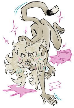 all_fours bedroom_eyes claws clothes_on_floor emanata eyelashes hair licking licking_lips long_hair looking_at_viewer mane narrowed_eyes nude_ambiguous nude_anthro paws seductive simple_background solo sparkles tail tongue tongue_out jariloxe cougar felid feline mammal 2025 hi_res nonbinary_(lore)