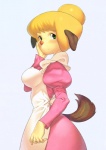 anthro blonde_hair clothing dress female hair kemono simple_background solo tail unknown_artist sherlock_hound_(series) mrs._hudson canid canine canis domestic_dog mammal