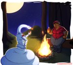 5_fingers alcohol anthro apode beer beverage beverage_can boots bottomwear brown_body brown_fur campfire cigarette clothing collared_shirt denim denim_bottomwear denim_clothing detailed_background dress_shirt duo eyelashes female fingers footwear forest fur grey_body grey_scales hat headgear headwear jeans legless long_neck moon multicolored_body multicolored_scales night open_mouth open_smile outside pants pattern_clothing pattern_shirt pattern_topwear pink_sclera plaid plaid_clothing plaid_shirt plaid_topwear plant red_eyes scales serpentine sharp_teeth shirt shoes sitting sky smile smoking smoking_cigarette star starry_sky teeth text thick_thighs topwear tree trucker_hat two_tone_body two_tone_scales wide_hipped_anthro wide_hipped_female wide_hips espectro111222 frey_(espectro111222) seki_(espectro111222) bear draconcopode mammal naga reptile scalie snake 2025 artist_name digital_drawing_(artwork) digital_media_(artwork) hi_res watermark