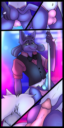 anthro blue_penis butt clothing duo erection genitals hot_dogging knot male male/male penis pink_penis pole sex strip_club stripper stripper_pole cynicaljackfish nintendo pokemon generation_4_pokemon lucario pokemon_(species) absurd_res hi_res